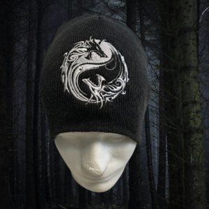 Beanie Gothic Embroidered Beanie Yin-Yang Dragon Theme Hat for Men Hat for Women